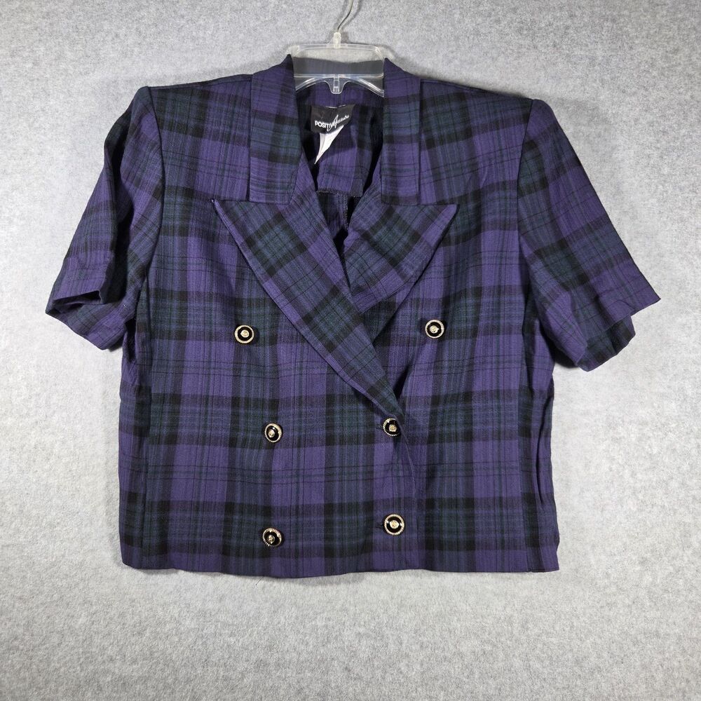 Vintage 90s Positive Attitude Cropped Blazer Plaid Size 10 Retro Dark Academia